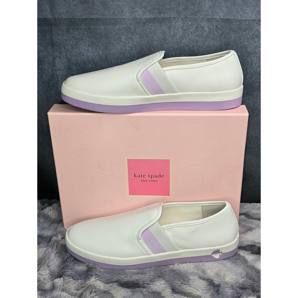 NWB Kate Spade Sandy Slip On Sneaker White Purple Leather Size 10‎ S280061